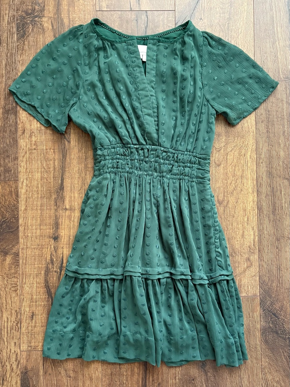 Anthropologie Somerset Mini Dress, Green Polka Dot, XXS